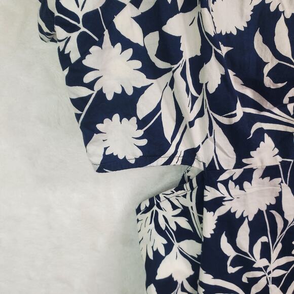 Old Navy Waist-Defined Midi Shirt Dress Navy Blue White Floral Cotton Sz XXL - Picture 6 of 14